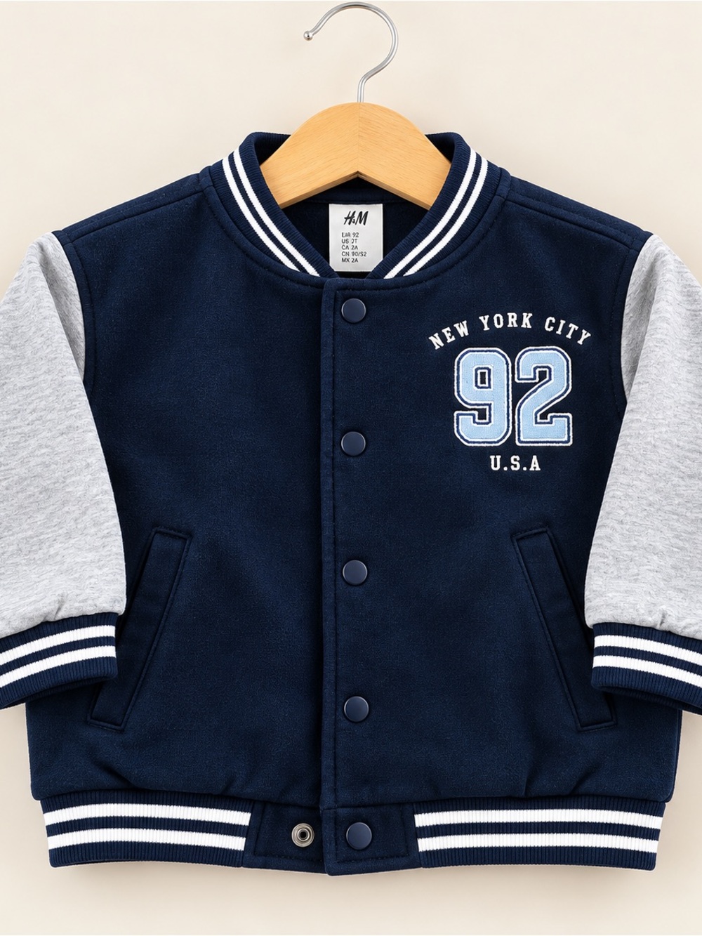 H&M Kids Navy and Gray Varsity Jacket - New York 92 Patch